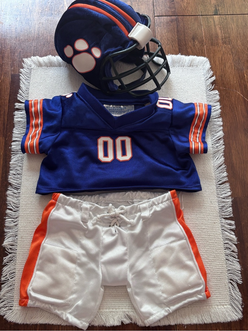 Build-A-Bear orange &blue football outfit includes jersey, pants & helmet